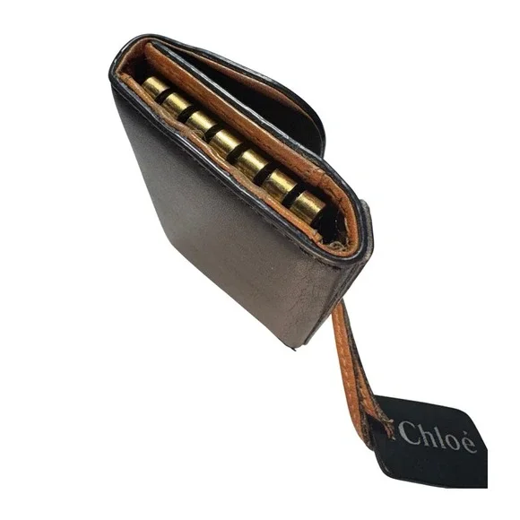 Chloe Black Brown Leather 6 Key Card Holder Snap Closure - Picture 4 of 13